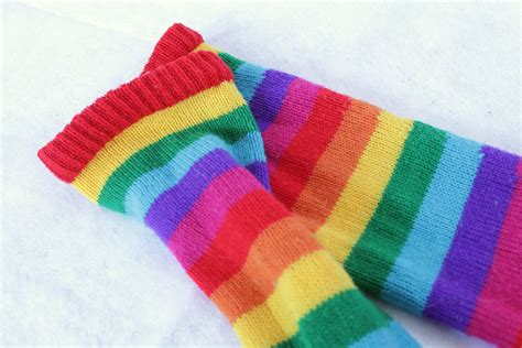 80s Vintage Rainbow Leg Warmers Colorful Striped Leggings Yarn Knit Bold Fashion Boho Style