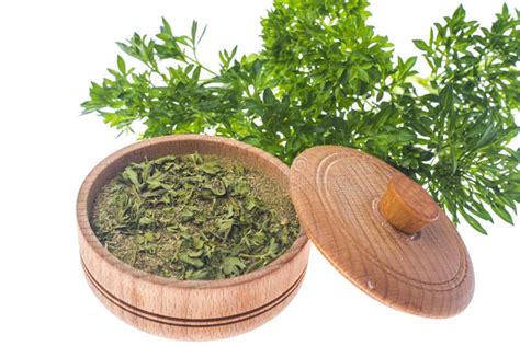 Isolated Fresh And Dried Ground Parsley Greens Stock Image Image Of