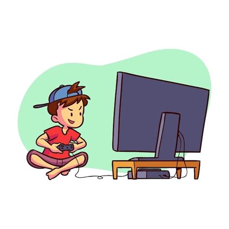 Nino Jugando Videojuegos En Animado Ilustración De Dibujos Animados