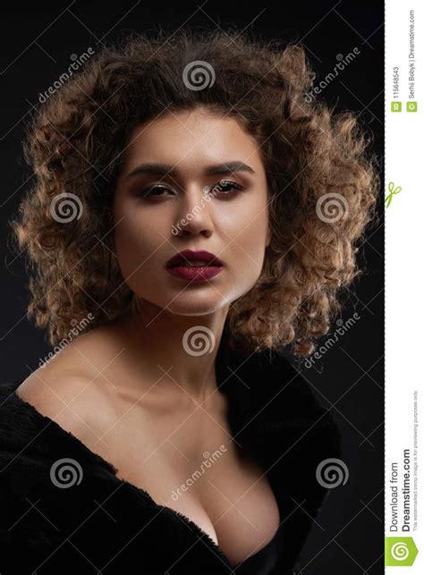 Curly Woman Posing In The Studio Stock Image Image Of Passionate