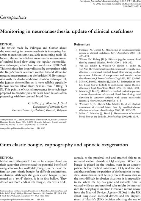 Monitoring In Neuroanaesthesia Update Of Clinical Usefulness