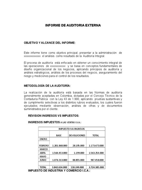 Informe De Auditoria Externa Objetivo Y Alcance Del Informe