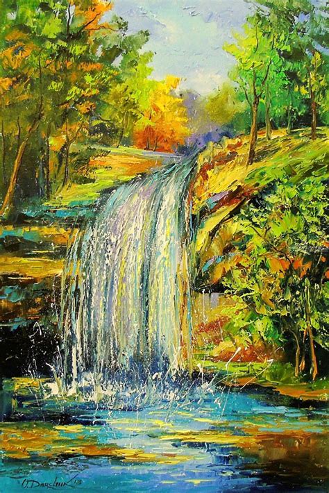 Waterfall In The Forest Paintings By Olha Darchuk