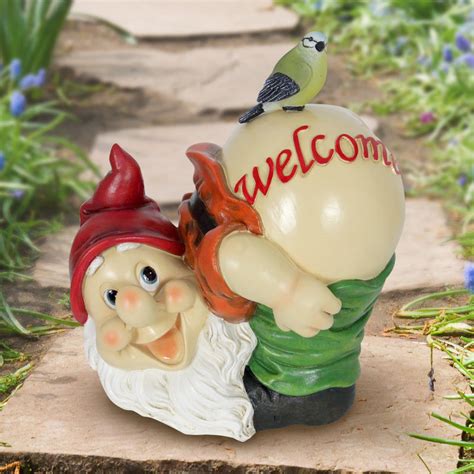 Solar Good Time Mooning Marty Gnome Welcome Sign Garden Statue With Bi