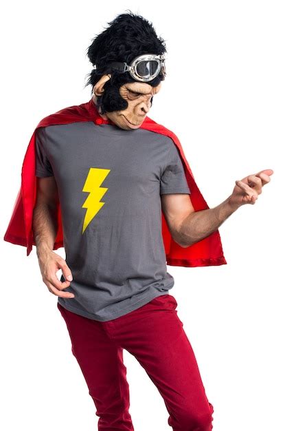 Free Photo Superhero Monkey Man Doing Guitar Gesture