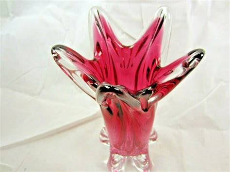 Vintage Large Murano Art Glass Vase Pink In Thick Heavy Glass Wilburs