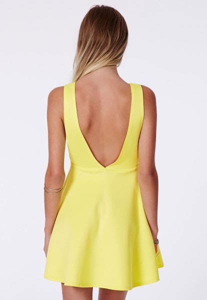 Missguided Marenna Yellow Backless Skater Dress In Yellow Lyst
