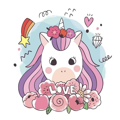 Premium Vector Cartoon Cute Sweet Unicorns And Flower