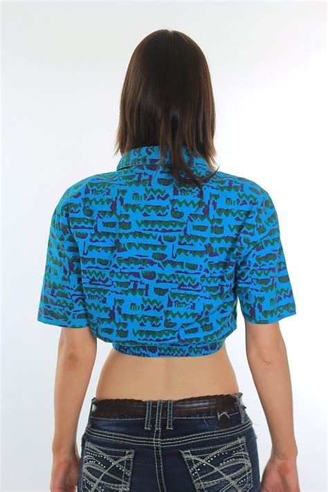 80s Boho Abstract Graphic Belly Shirt Crop Top