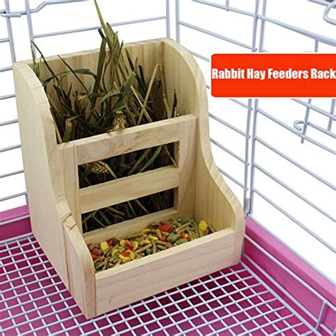 2 Pack Rabbit Hay Feeders Rackbunny Water Bottles Dispenserwooden Hay Food Bin For Grassfood