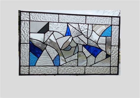 Stained Glass Panel Window Geometric Abstract Blue Clear