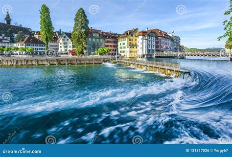 On The Banks Of Reuss River In Lucerne Editorial Photo Image Of Banks