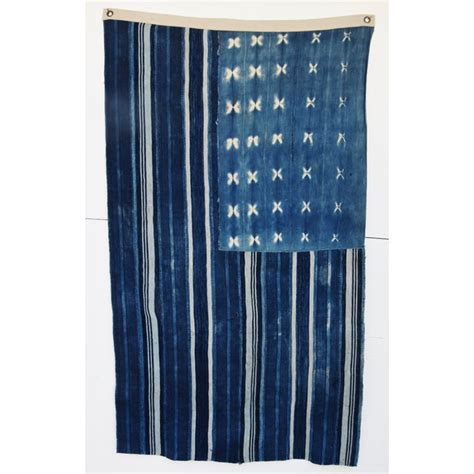 Custom Indigo Blue And White Flag Created From African Textiles 57 X 34