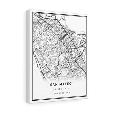 San Mateo Map Canvas Print City Maps Wall Art California Etsy Map