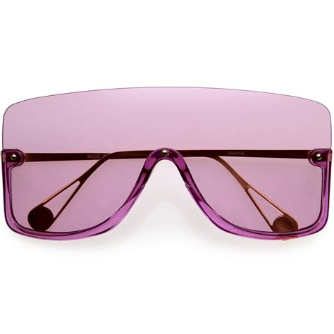 semi rimless oversize rimless monolens color tinted shield sunglasses 80 s purple