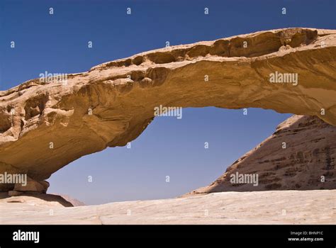 Rock Arch Desert Landscape Wadi Rum Jordan Asia Stock Photo Alamy