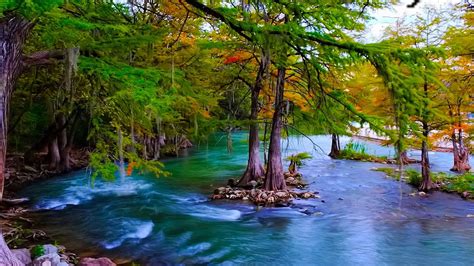 Beautiful Hd Wallpaper Mountain River With Turquoise Green Water Pine