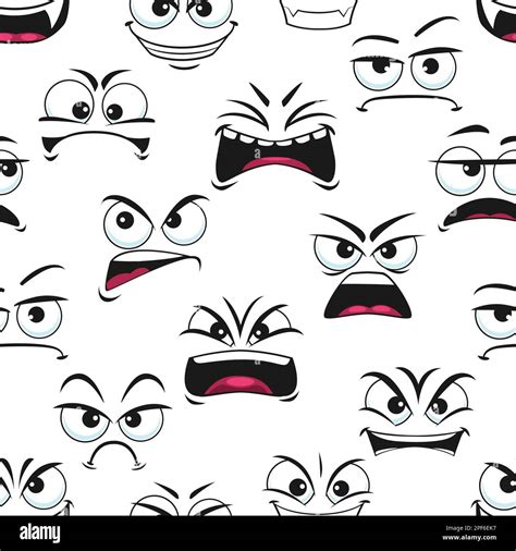Cartoon Angry And Sad Faces Seamless Pattern Vector Background With Grumble Negative Emoji
