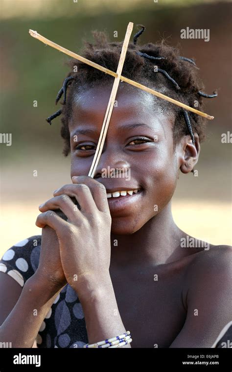 Girl With Across From Stalks Blades Burkina Faso Africa Stock Photo