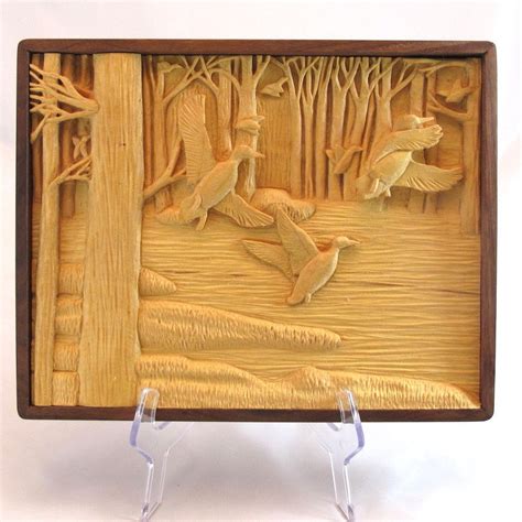 Relief Carving Relief Carving Of Ducks In Flight Handmade By