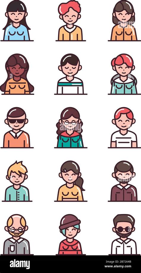 Avatar Male Female Men Women Cartoon Character People Icons Set Vector Illustration Line And