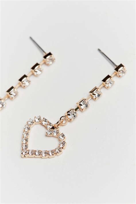 Urban Outfitters Rhinestone Heart Drop Earring In Gold Metallic Lyst