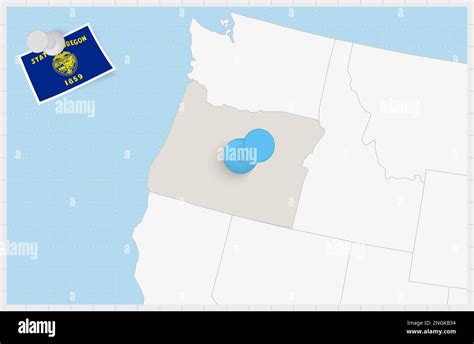Map Of Oregon With A Pinned Blue Pin Pinned Flag Of Oregon Vector