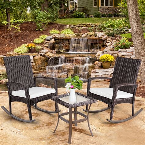 Get patio furntiture ideas for your small outdoor space. Gymax 3 Piece Rattan Wicker Furniture Set Cushioned Patio ...