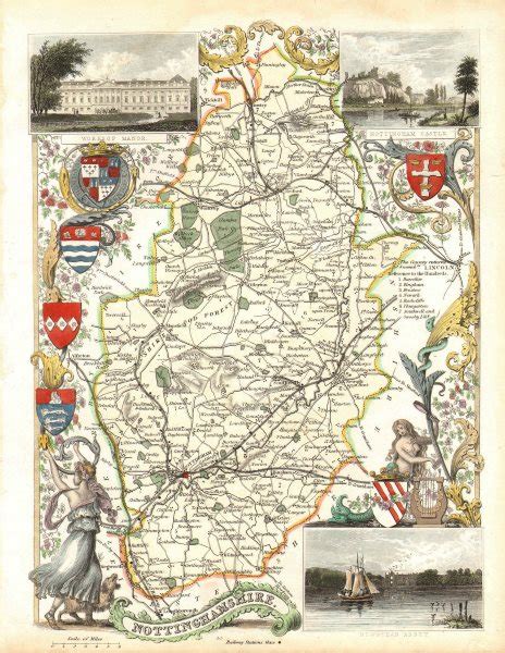 Nottinghamshire Antique Hand Coloured County Map By Thomas Moule C1840 Old