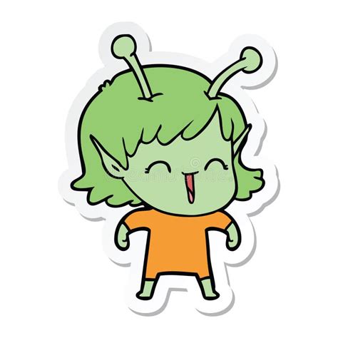 A Creative Sticker Of A Cartoon Alien Girl Laughing Stock Vector