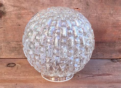 Vintage Clear Large Round Glass Geometric Design Art Deco Etsy Light Fixture Covers Globe