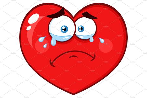 Crying Red Heart With Sad Expression Photoshop Graphics ~ Creative Market