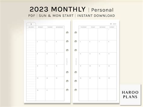 2023 Monthly Personal Printable Planner Inserts Mo2p Etsy