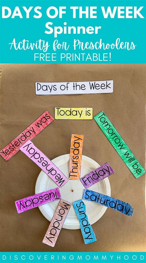 Days of the Week Spinner Activity for Preschoolers Free Printable