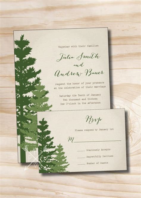 Rustic Pine Tree Wedding Invitation And Response Card Invitation Suite