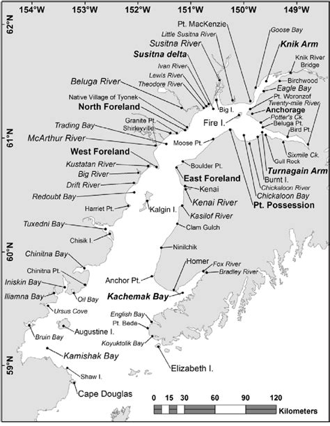 Map Of Cook Inlet Alaska With Place Names Mentioned In Text
