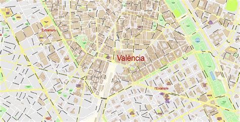 Valencia Spain Map Vector Exact City Plan High Detailed Street Map