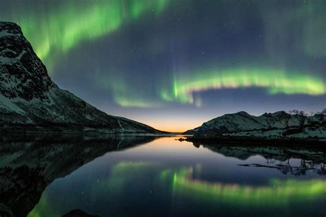 Aurora Borealis Showing Its Colors At Midnight Near Tromsø Norway Oc