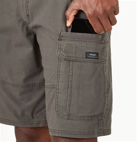 Mens Wrangler Flex Cargo Shorts Relaxed Fit Olive Drab Tech Pocket