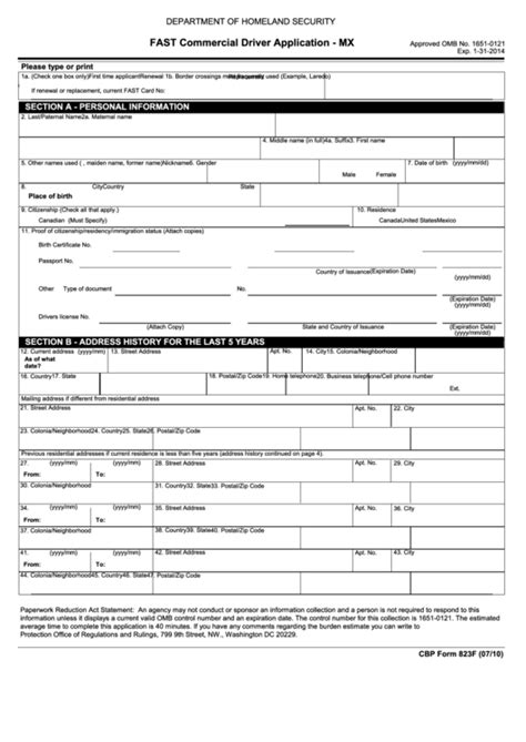 Fastrack application for work on landmark properties submission tips • attach only one application per email submission. Fillable Cbp Form 823f - Fast Commercial Driver ...