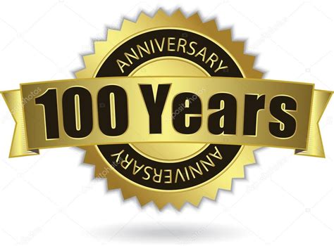 100 Years Anniversary Golden Stamp With Ribbon Vector Eps 10 Stock