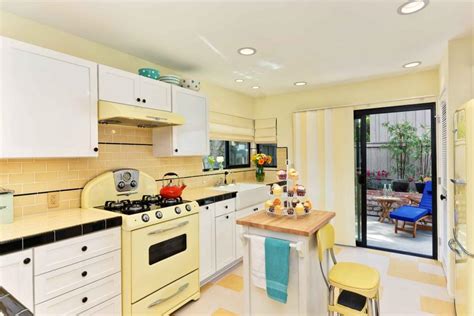 Retro Kitchen With Yellow Stove And Movable Island Hgtv
