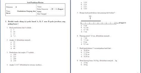 Soal ulangan harian matematika kelas 4 sd: Pembulatan Panjang dan Berat
