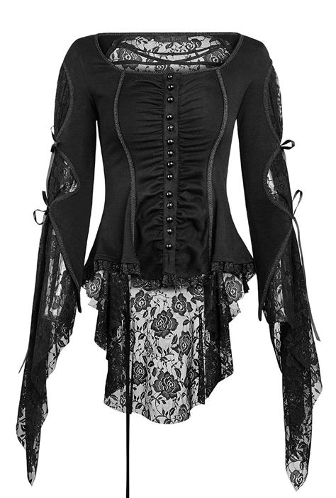 Gothic Romantic Elegant Top Long Sleeves And Back Made Of Lace Punk