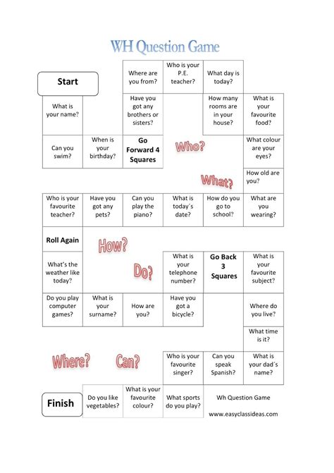 Wh Question Board Game Wh Questions Worksheets Wh Questions Activities