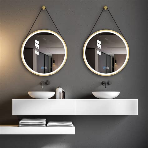 Circular Led Bathroom Mirror With Gold Details Hanging Vanity Mirror Design Easy Installation 28