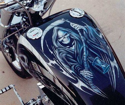 Custom Airbrush Paint Motorcycle Designs Skulls Skeletons Grim Reaper