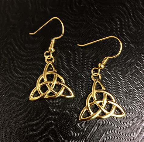 Celtic Triquettra Trinity Knot Earrings Sterling Silver 24k Gold