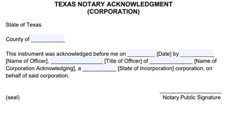 Notary Acknowledgement Sample Texas