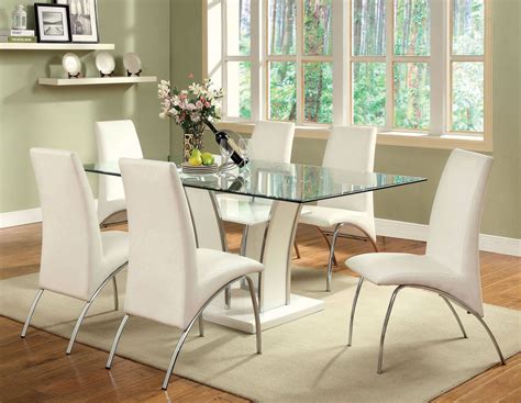 Glenview Contemporary White Solid Wood Lacquer Glass Top Dining Table